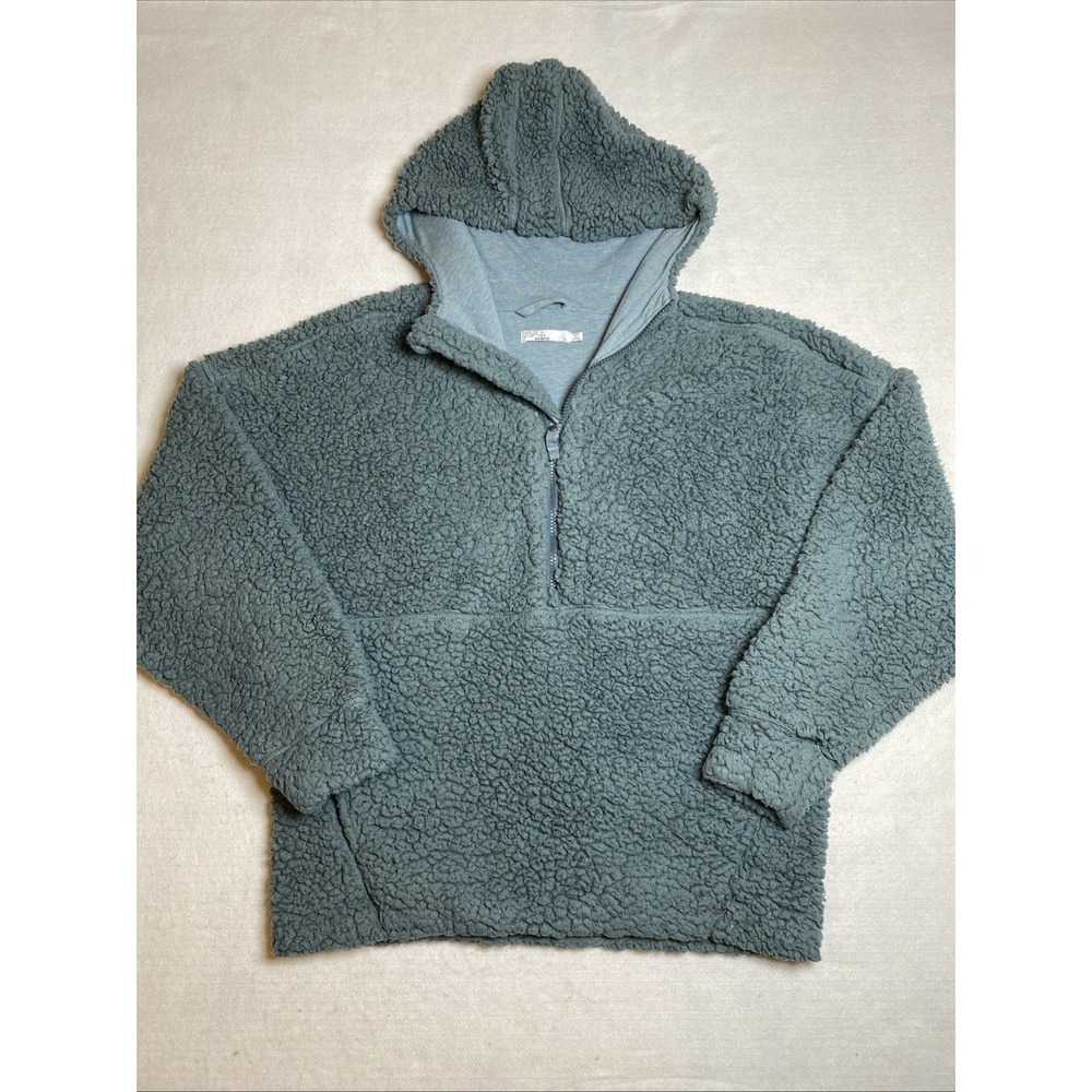 Prana Polar Escape Sherpa Fleece Hoodie Sage Green Gray Half Zip Pullover Large